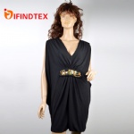 Ladies knitted dress, with jersey and beaded embroider,  95%viscose 5%elastane
