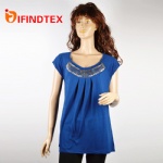 Ladies knitted T-shirt, with jersey sequin embroidery, 50%polyester, 50%viscose