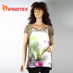 Ladies jerseyT-shirt, satin with print in front, and  jersey fabric in back