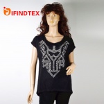 Ladies knitted T-shirt,  jersey sequin embroidery
