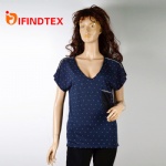 Ladies knitted T-shirt, with jersey fabric and hot fix rhinestone,  100%cotton