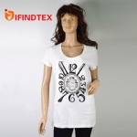 Ladies knitted T-shirt, with embroider and  hot fix rhinestone.  95%cotton 5%elastane