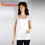 Ladies T-shirt, with embroider and chiffon, 95%viscose 5%elastane