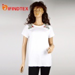 Ladies knitted T-shirt, with  jersey sequin embroidery  100%cotton