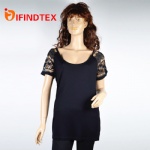 Ladies knitted T-shirt, with lace and jersey fabric,  95%viscose 5%elastane