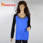 Ladies knitted top, with  jersey sequin embroidery,  95%viscose 5%elastane