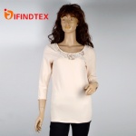 Ladies knitted T-shirt, with jersey fabric and lace,  95%viscose 5%elastane