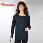 Ladies knitted top, with chiffon (100%polyester)  in front and jersey in the back(95%viscose 5%elastane)