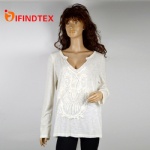 Ladies knitted top, with jersey fabric and embroider