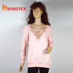 Ladies knitted top, with terry fabric and embroider