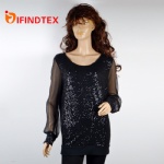 Ladies knitted top, 95%viscose 5%elastane in front, 100%polyester in the back