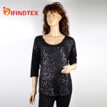 Ladies knitted top, with jersey fabric and sequins,  62%polyester 33%viscose 5%elastane