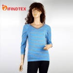 Ladies knitted top, with jersey fabric and lurex