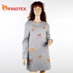 Ladies knitted dress, with fleece febric and embroider