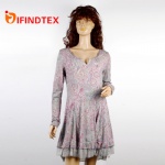 Ladies knitted dress, with printed jersey febric,  95%polyester 5%spandtex