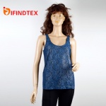 Ladies knitted vest, with jersey, mesh, lace and lurex,  front panel: 100%polyester  back: 100%viscose