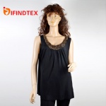 Ladies knitted vest, with jersey fabric and beaded embroider  95%viscose 5%spandex 
