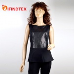 Ladies knitted vest, with roma fabric and PU