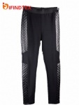 Ladies knitted trousers, with roma and PU, 97%polyester 3%elastane